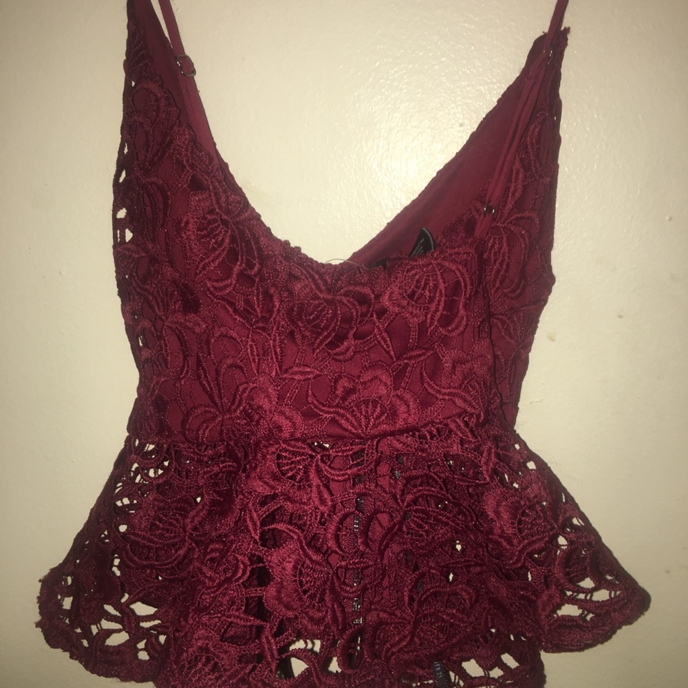 Forever 21 Burgundy Lace Peplum Camisole